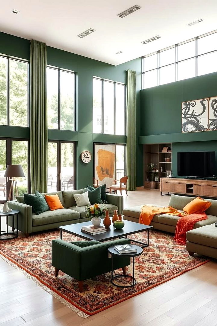 Open Concept Harmony - 22 Green and Orange Living Room Ideas