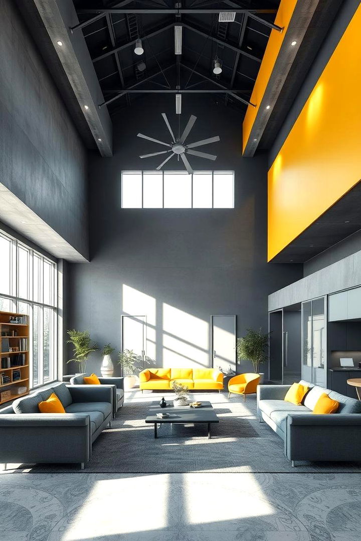 Open Concept Layout with Grey and Yellow Balance - 22 Grey and Yellow Living Room Ideas