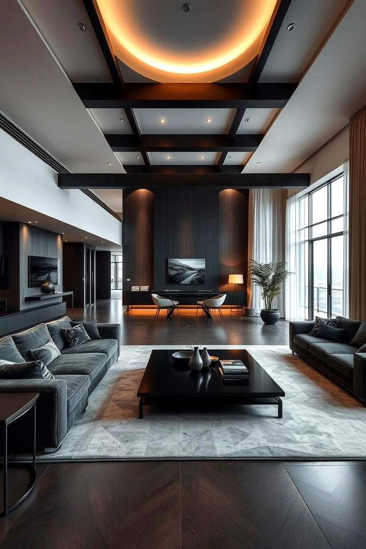 Open Floor Plan Elegance - 22 Black Living Room Ideas