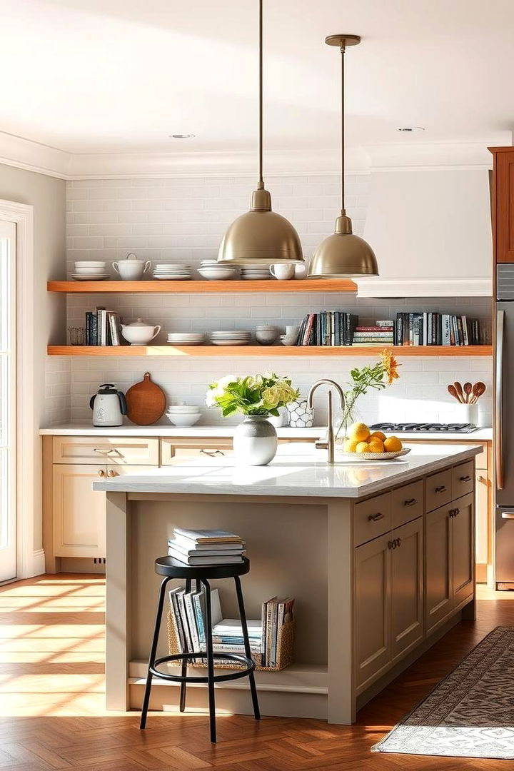 Open Shelf Displays - 22 Kitchen Island Storage Ideas