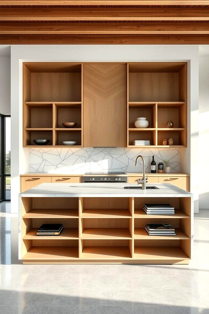 Open Shelving Combo - 22 Marble Kitchen Island Ideas