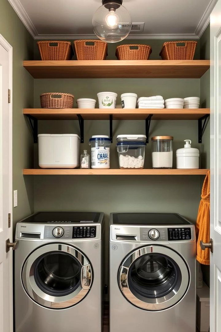 Open Shelving Concepts - 22 Sage Green Laundry Room Ideas