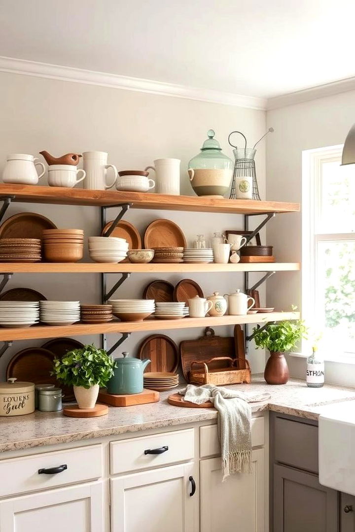 Open Shelving Display - 22 Farmhouse Kitchen Ideas
