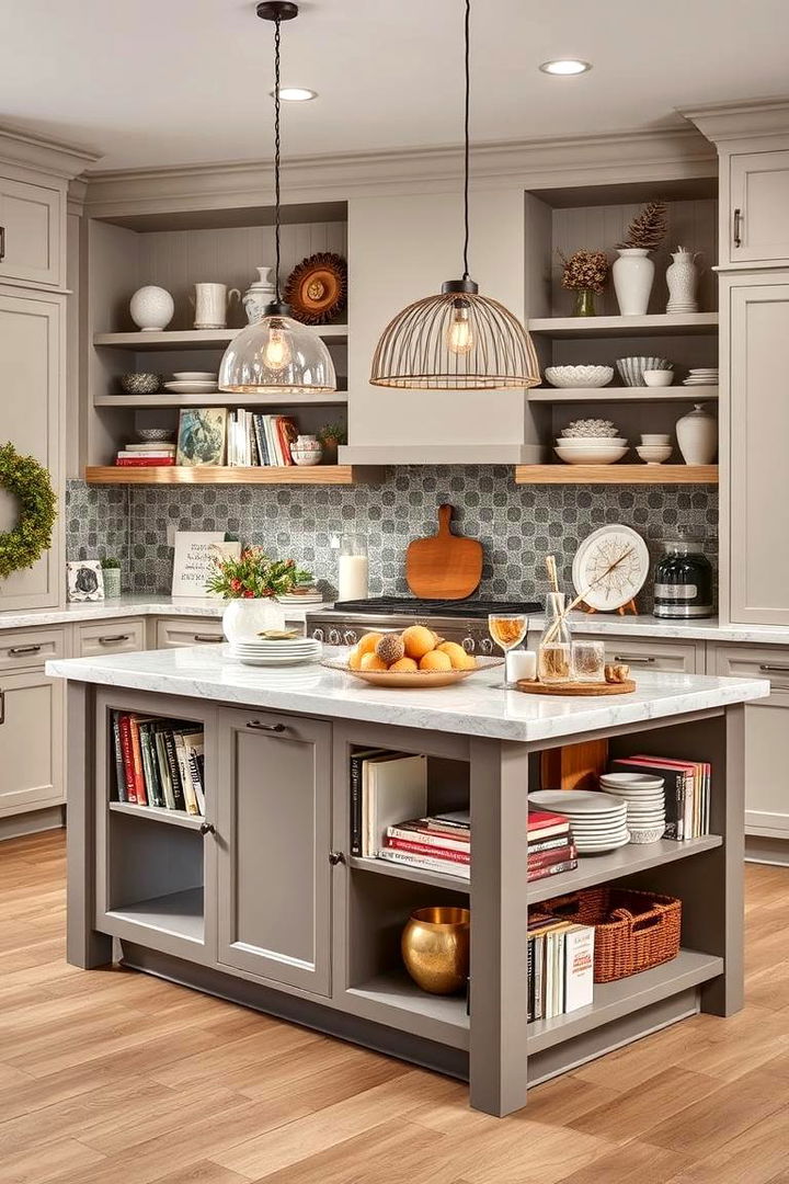 Open Shelving Display - 22 Kitchen Island Centerpiece Ideas