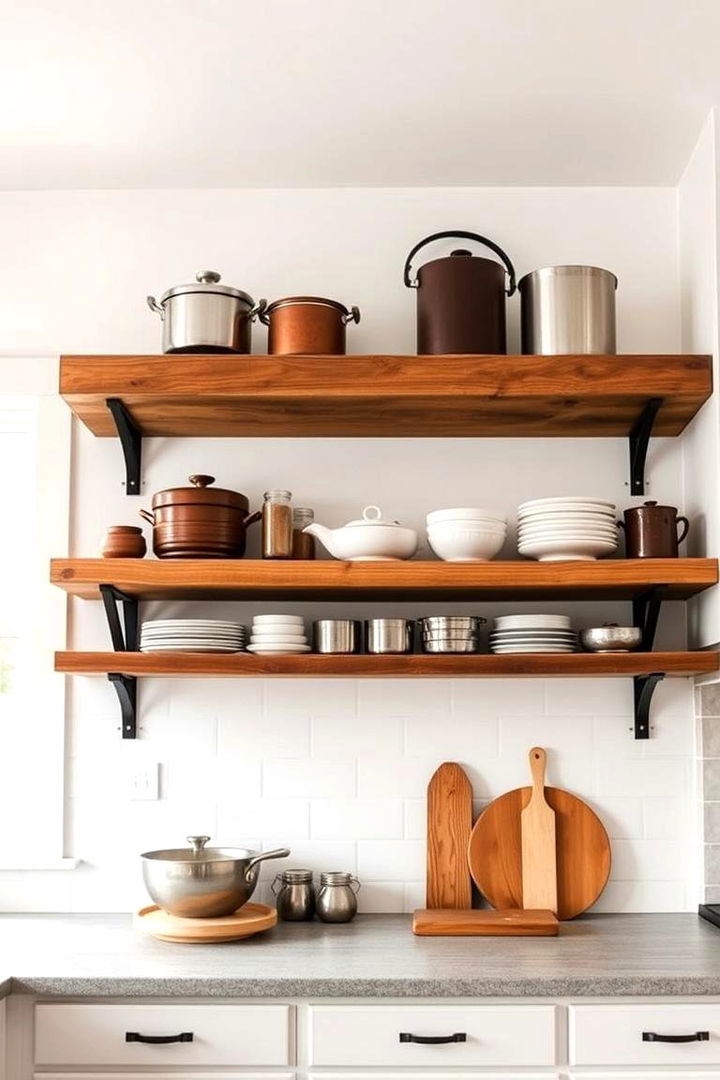 Open Shelving Display - 22 Rustic White Kitchen Ideas