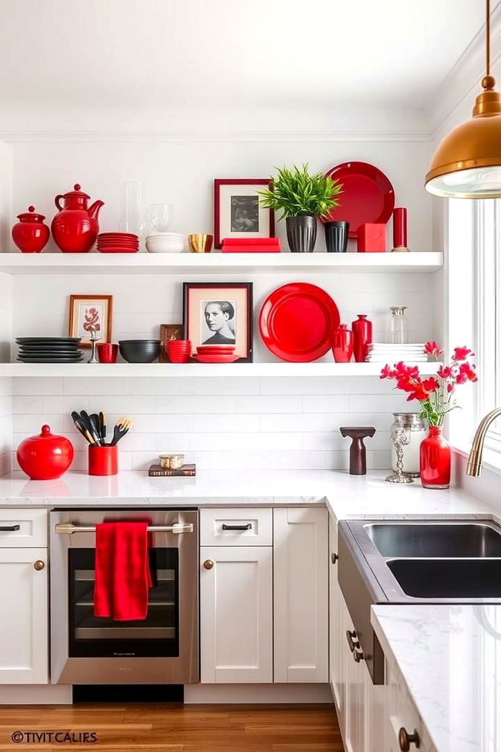 Open Shelving Displays - 22 red and black kitchen ideas
