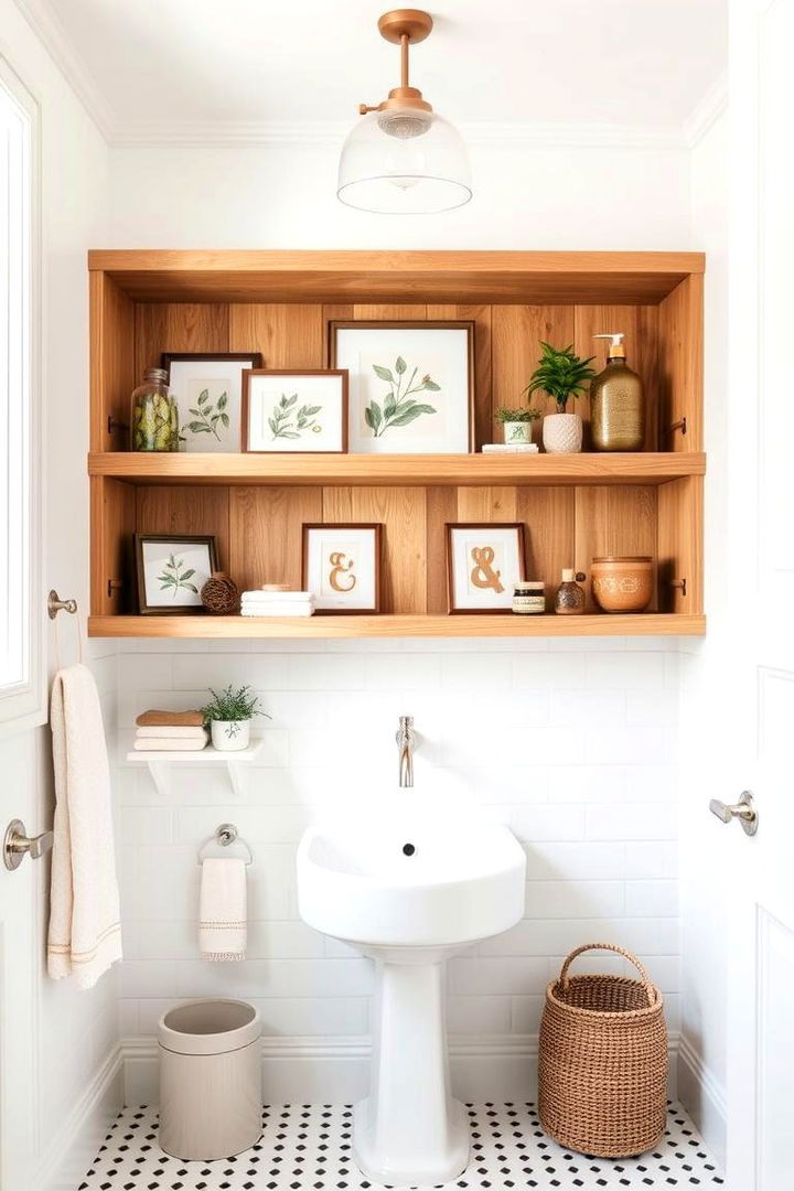 Open Shelving Ideas Displaying Olive Decor - 22 Olive Green Bathroom Ideas