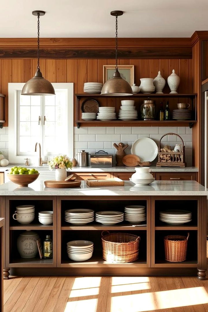 Open Shelving Innovation - 22 Farmhouse Kitchen Island Ideas