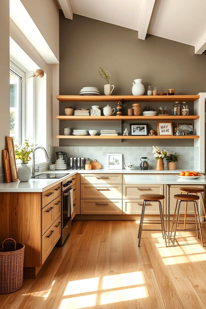 Open Shelving Inspirations - 22 Light Wood Floor Kitchen Ideas
