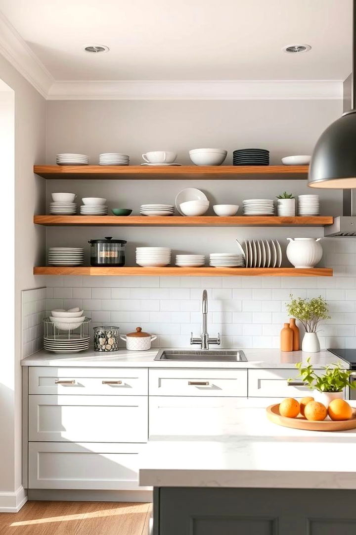 Open Shelving Simplicity - 22 Grey and White Kitchen Ideas