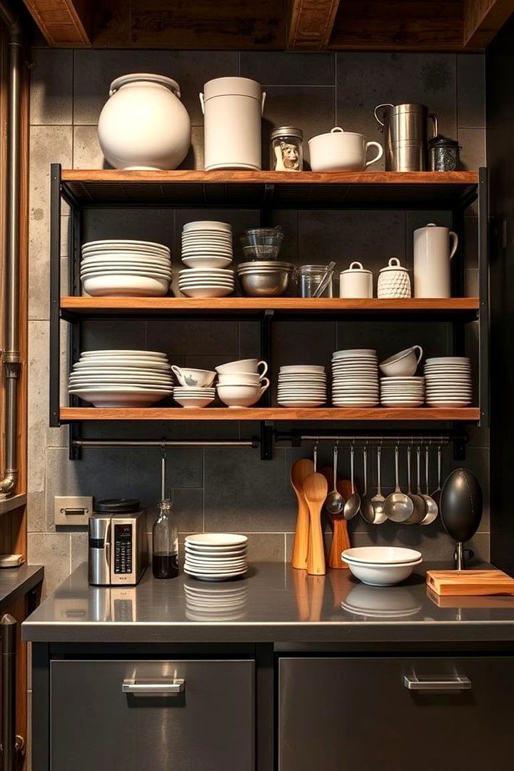 Open Shelving Solutions for Display and Access - 22 Industrial Kitchen Ideas