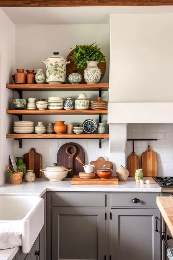 Open Shelving and Vintage Details - 22 Farmhouse Kitchen With Gray Cabinets Ideas