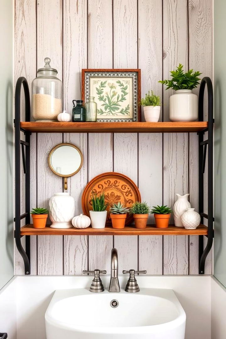 Open Shelving for Displaying Unique Finds - 22 Modern Farmhouse Bathroom Ideas