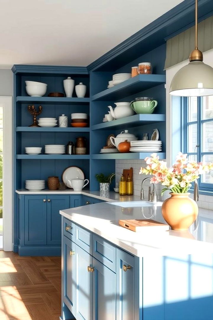 Open Shelving in Blue Hues - 22 Blue and White Kitchen Ideas