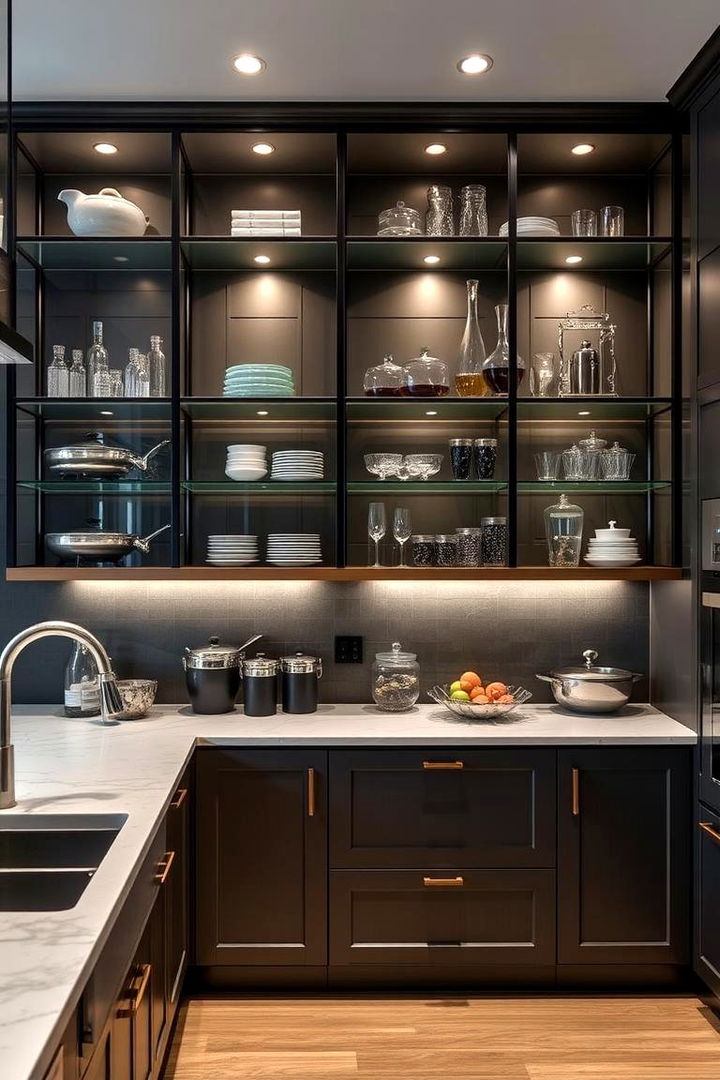Open Shelving with Glass Elements - 22 Open Shelving Kitchen Ideas