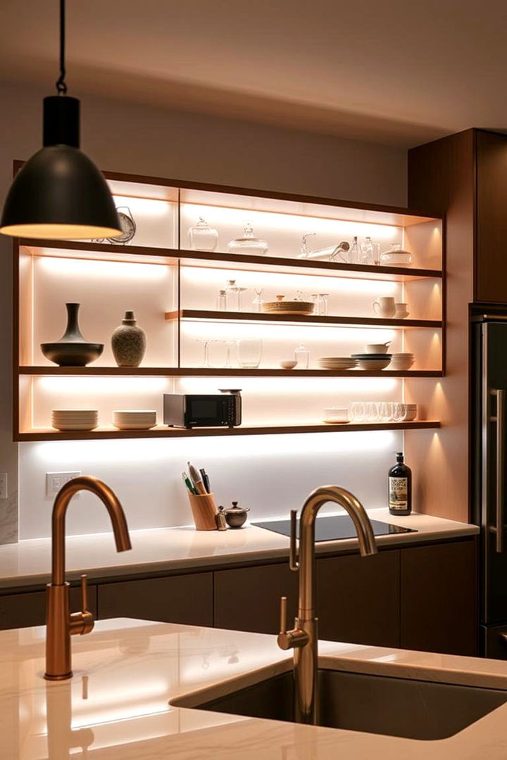 Open Shelving with Integrated Lighting - 22 Open Shelving Kitchen Ideas