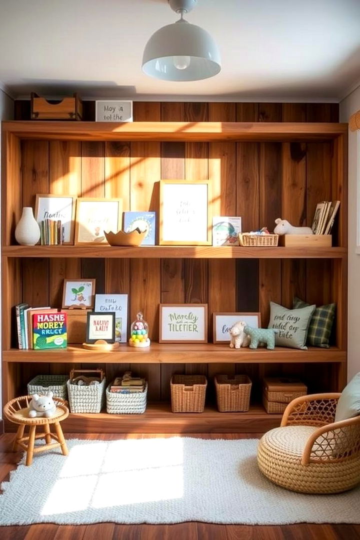 Open Shelving with Rustic Warmth - 22 Farmhouse Nursery Ideas
