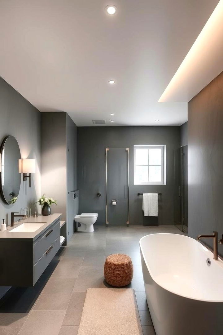 Open Space Grey Bathroom Layout - 22 Grey Bathroom Ideas