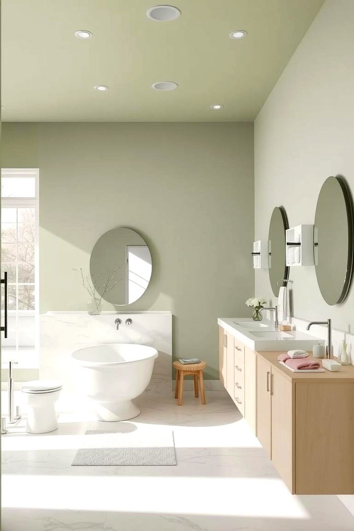 Open Space Layout - 22 Sage Green and Cream Bathroom Ideas