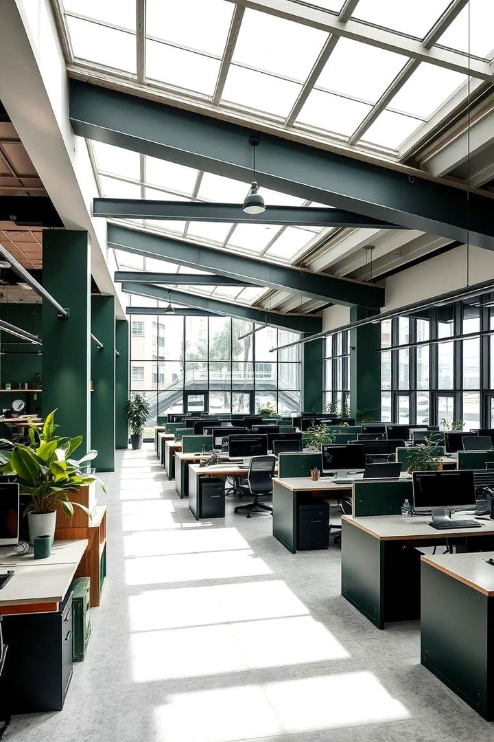 Open Workspace with Dark Green Accents - 22 Dark Green Office Ideas and Inspiration