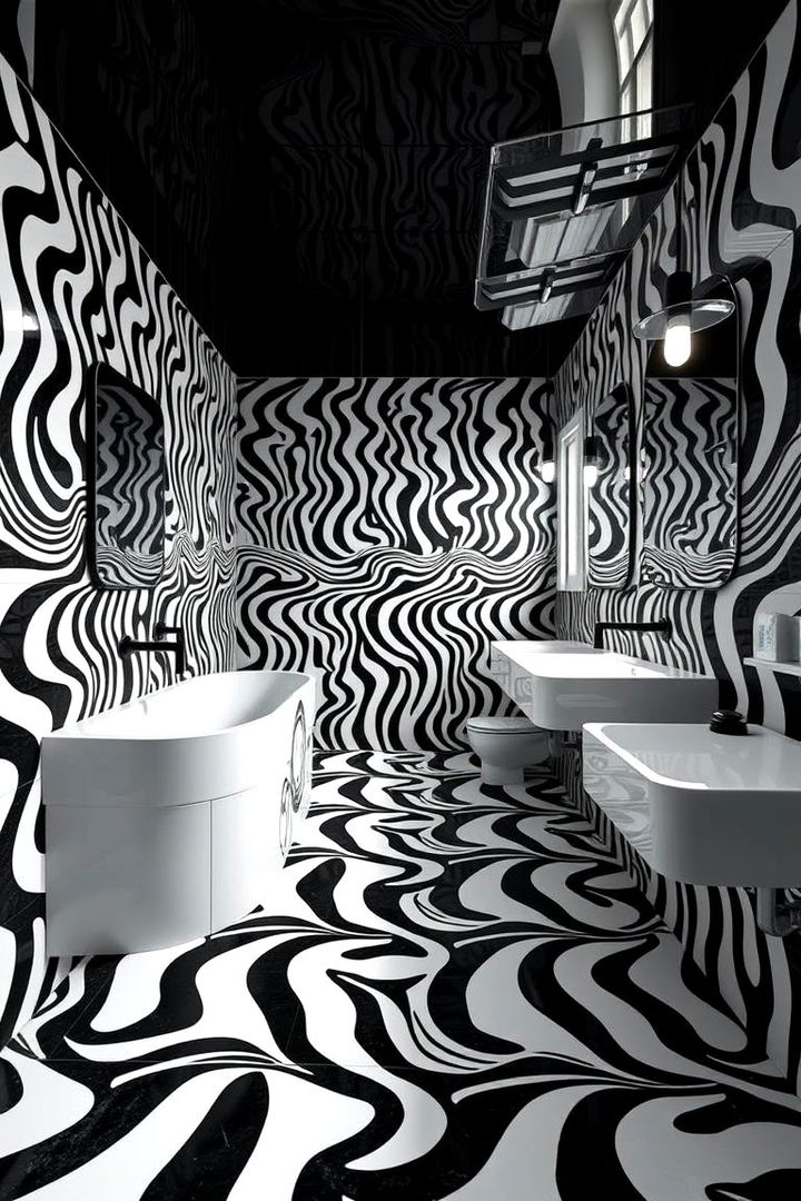 Optical Illusion Artistry - 22 Black and White Bathroom Tile Ideas