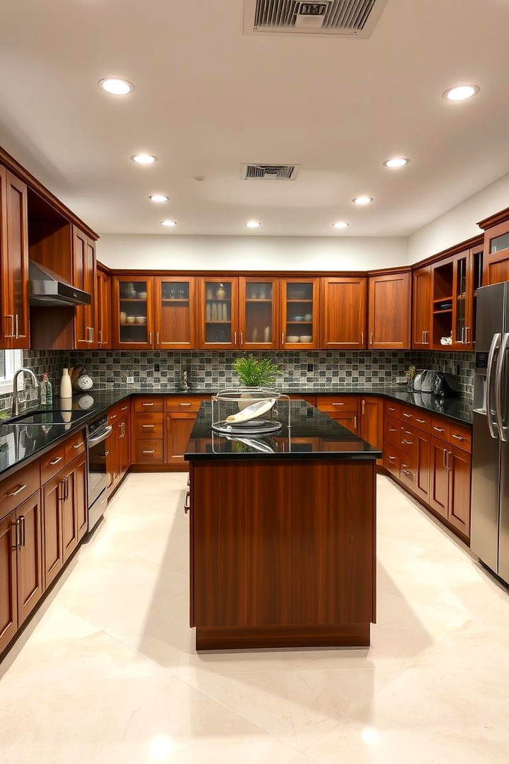 Optimized Countertop Workflow - 22 kitchen with brown cabinets and black countertops ideas