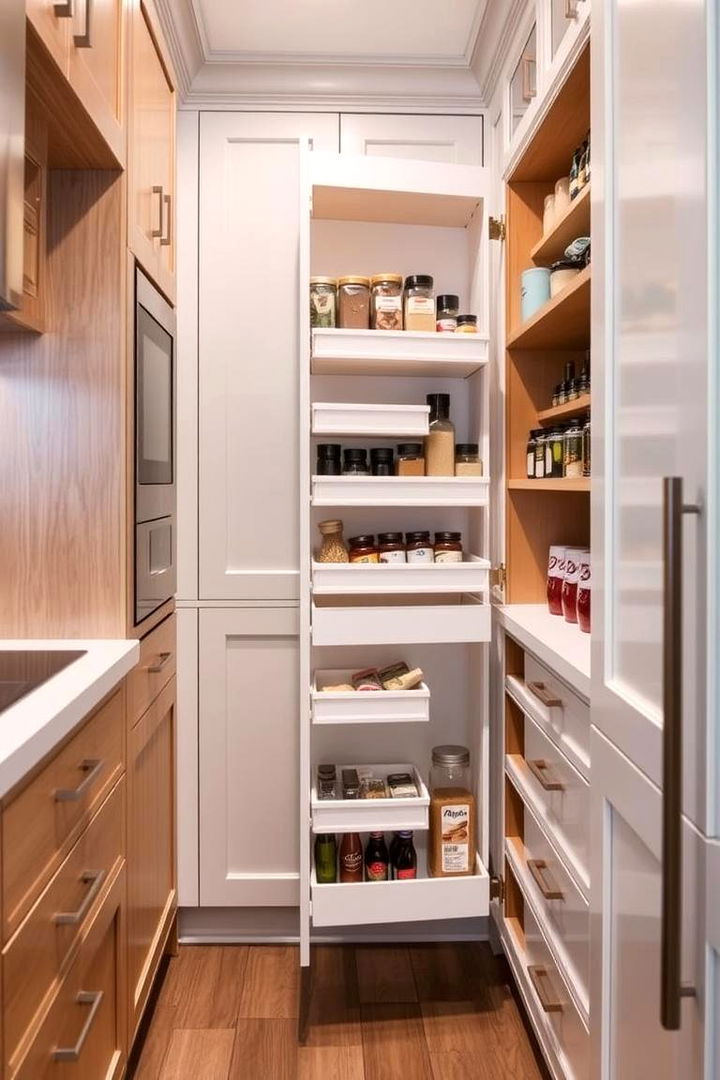 Optimized Storage through Pull Out Pantries - 22 Galley Kitchen Ideas