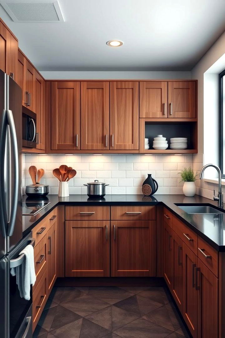 Optimizing Kitchen Workflow with Style - 22 Brown Kitchen Cabinets With Black Countertops