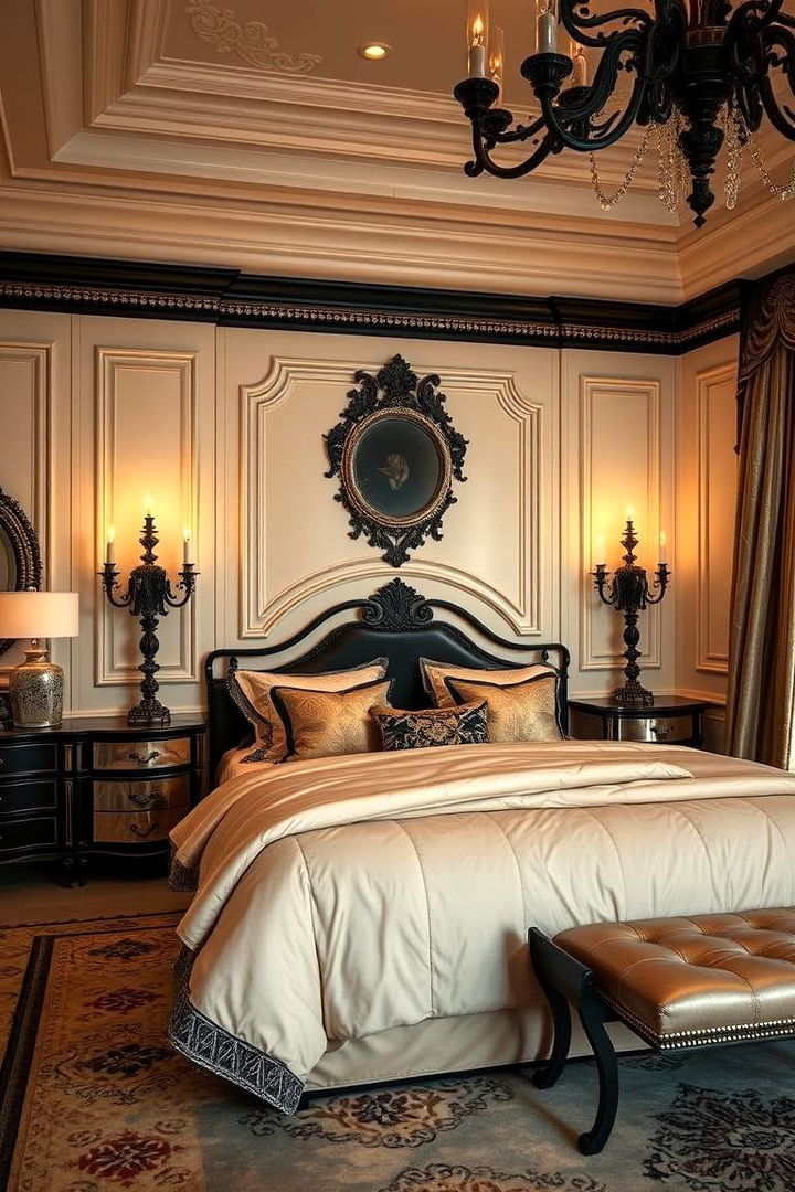 Opulent Bedroom with Chic Detailing - 22 Cream and Black Bedroom Ideas