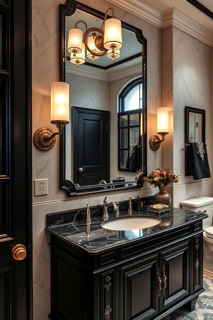 Opulent Black Details Accent - 22 Black Vanity Bathroom Ideas