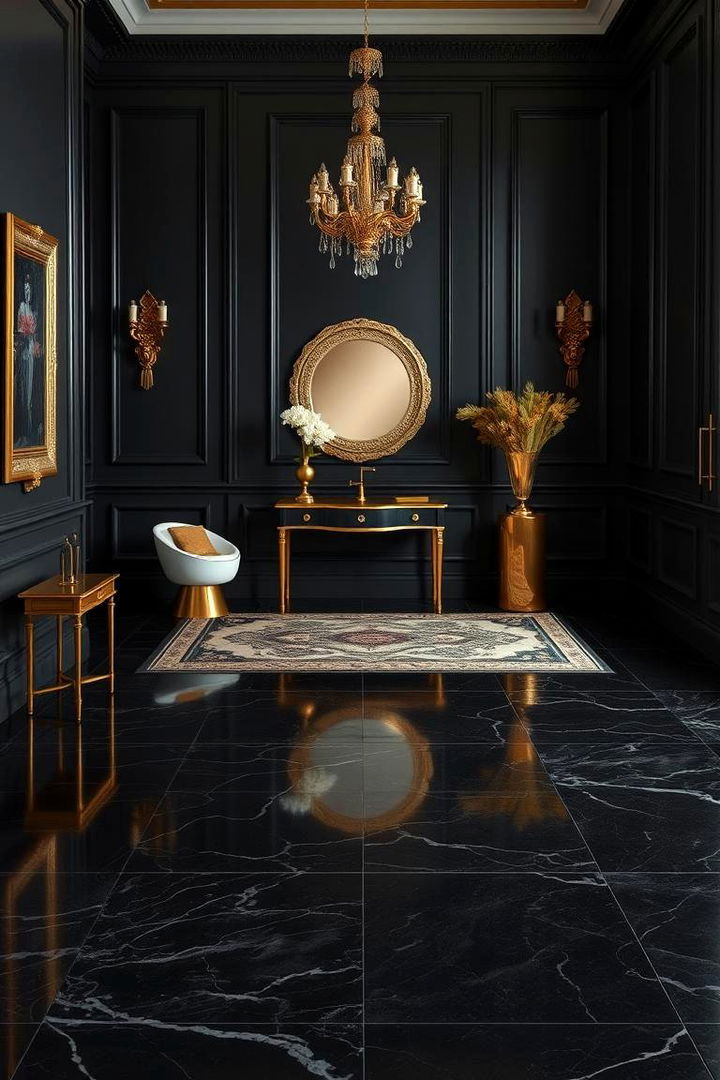Opulent Black Flooring - 22 Black and Gold Living Room Ideas