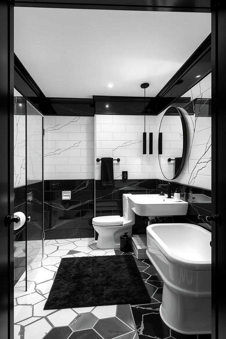 Opulent Black and White Design - 22 Art Deco Bathroom Ideas