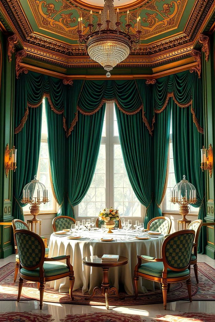 Opulent Drapery and Window Treatments - 22 Emerald Green and Gold Living Room Ideas