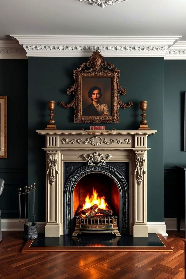 Opulent Fireplace Accents in Dark Green - 22 Victorian Dark Green Living Room Ideas