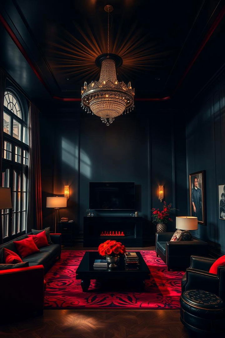 Opulent Lighting Drama - 22 Black and Red Living Room Ideas