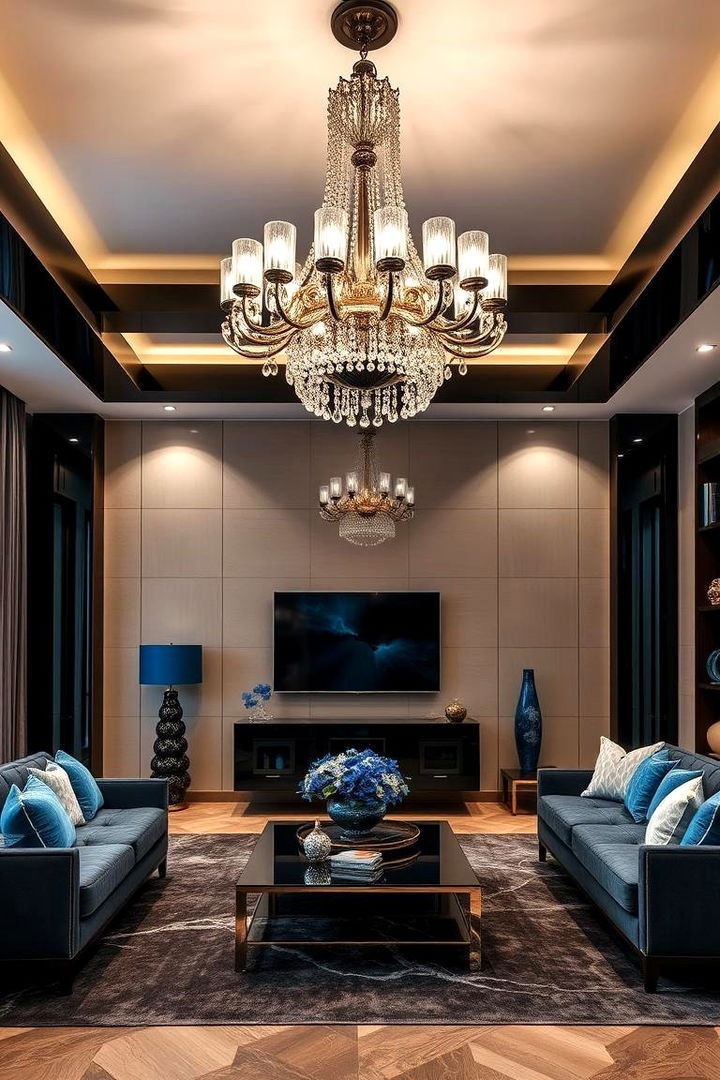 Opulent Lighting Fixtures - 22 Black and Blue Living Room Ideas