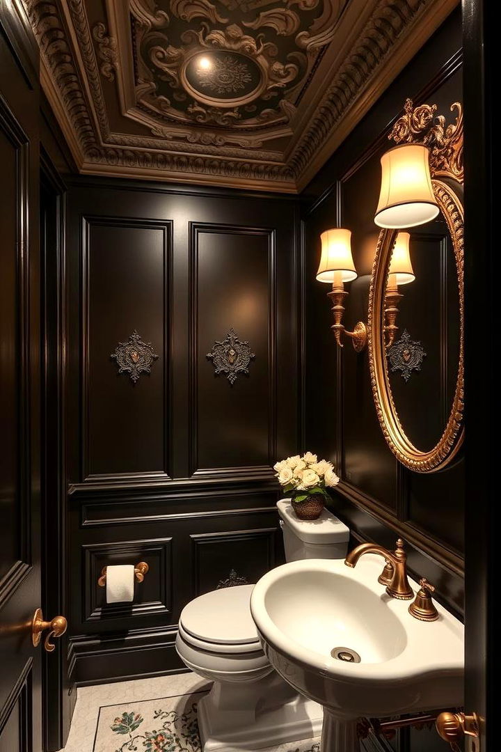 Opulent Victorian Details - 22 black and gold powder room ideas