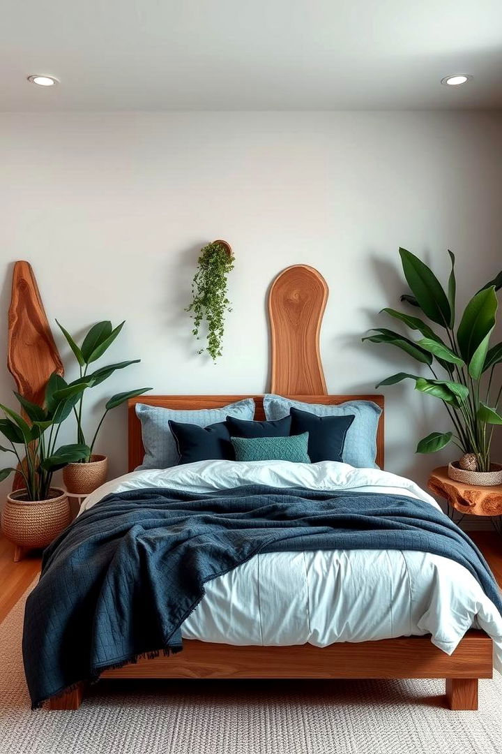 Organic Accents for Natural Warmth - 22 Black and Blue Bedroom Ideas