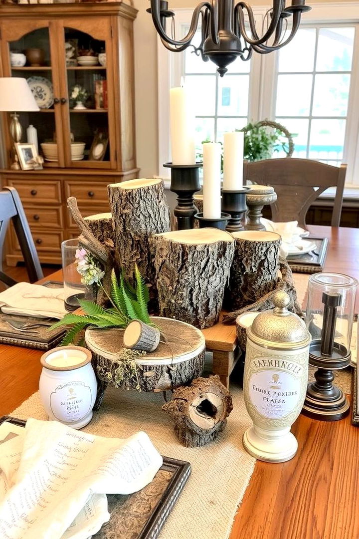 Organic Bark and Farmhouse Elements - 22 Dining Table Centerpiece Ideas