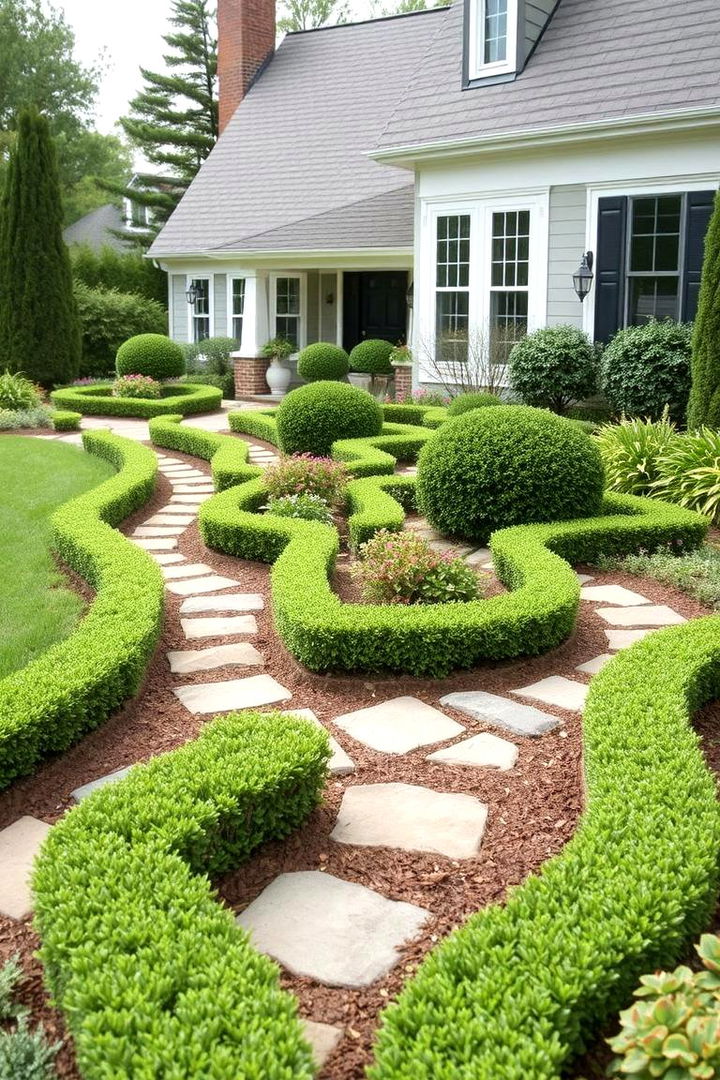 Organic Curved Borders - 22 Front Yard Boxwood Designs