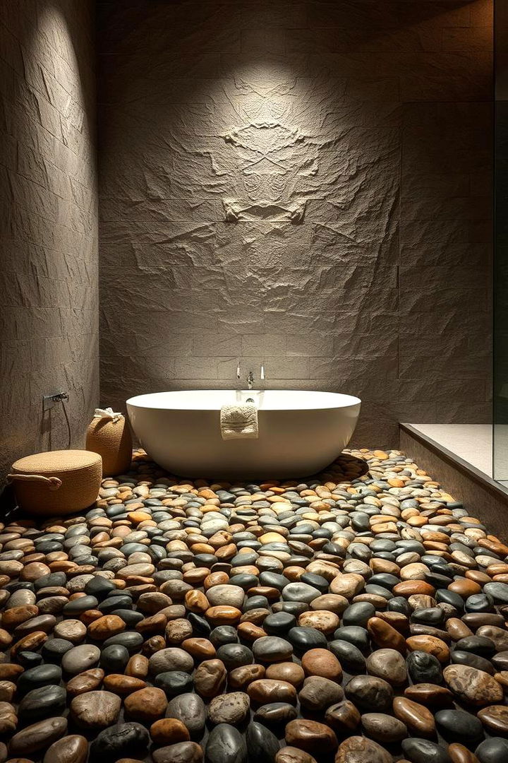 Organic Flow with Pebble Stone Flooring - 22 Small Bathroom Flooring Ideas