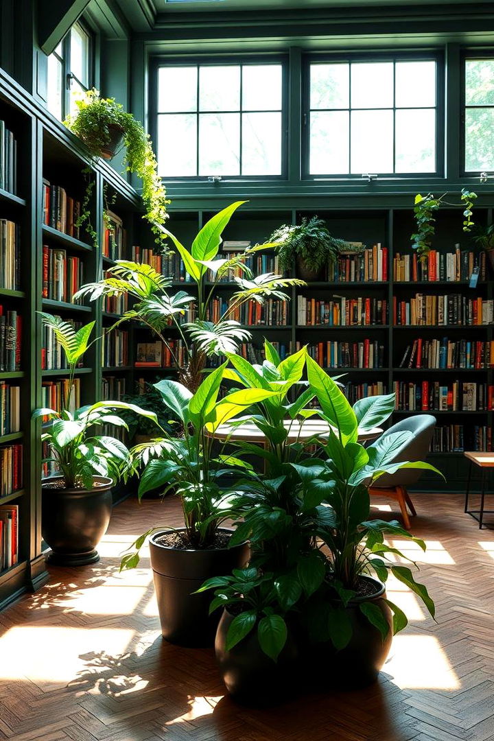 Organic Greenery Enhancement - 22 Dark Green Home Library Ideas and Inspiration