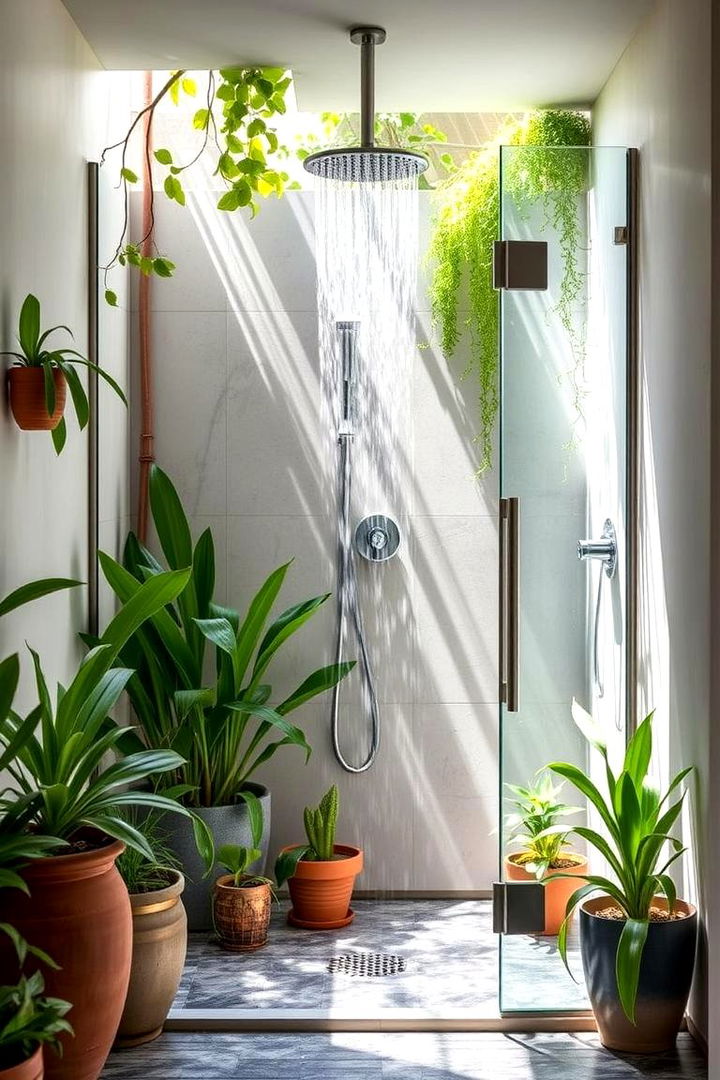Organic Greenery Infusion - 22 Doorless Walk In Shower Ideas