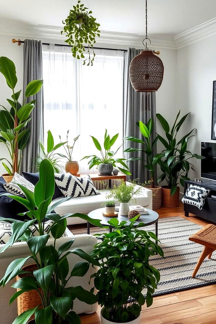 Organic Indoor Greenery - 22 Black and White Boho Living Room Ideas