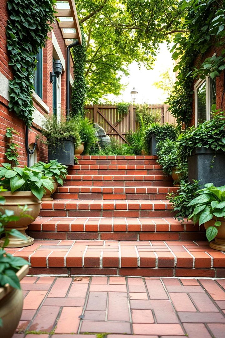 Organic Integration with Greenery - 22 Brick Front Steps Design Ideas