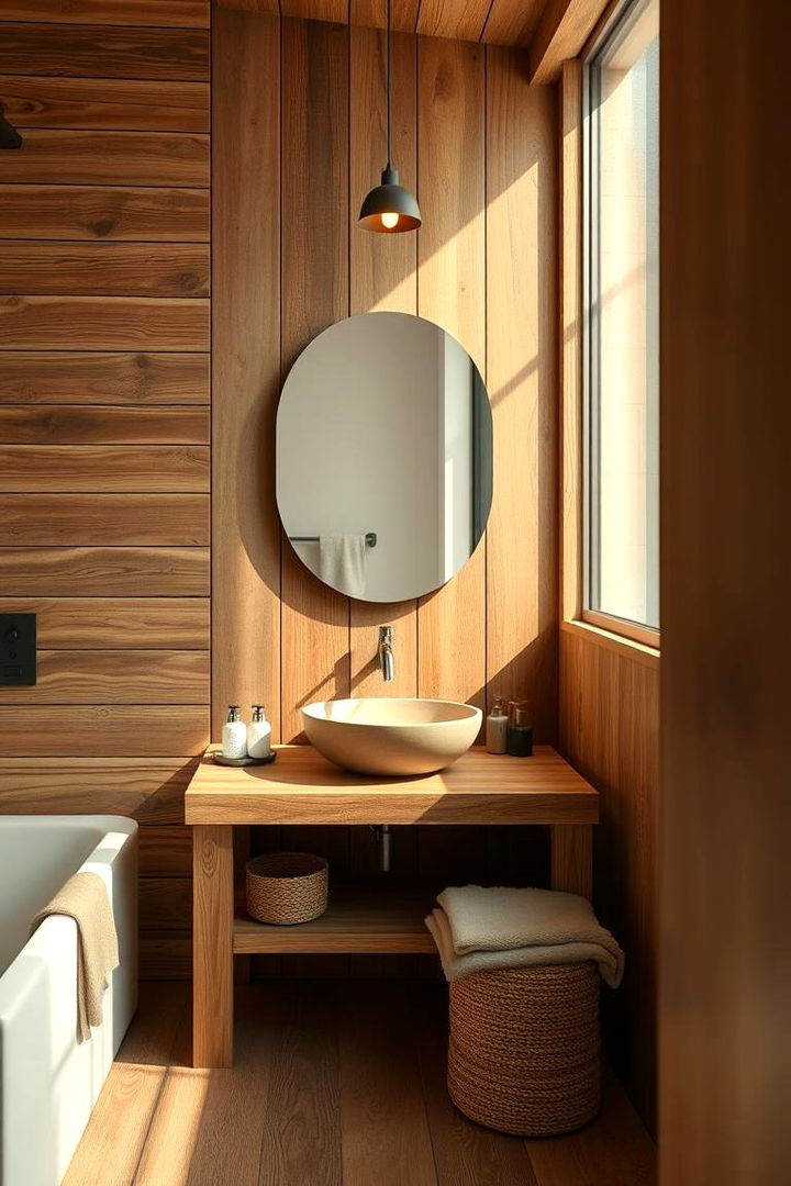 Organic Materials Blending Wood with Olive Hues - 22 Olive Green Bathroom Ideas