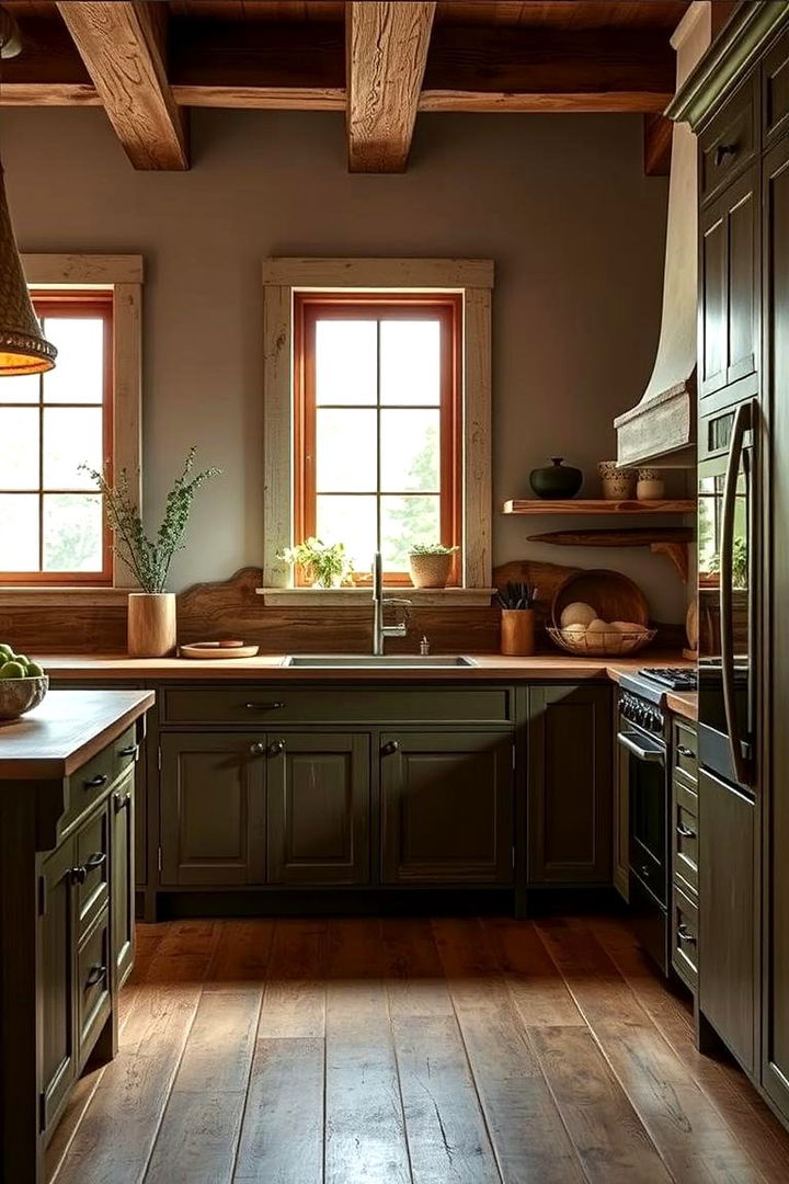 Organic Olive Tone Finishes - 22 Green Kitchen Cabinet Ideas