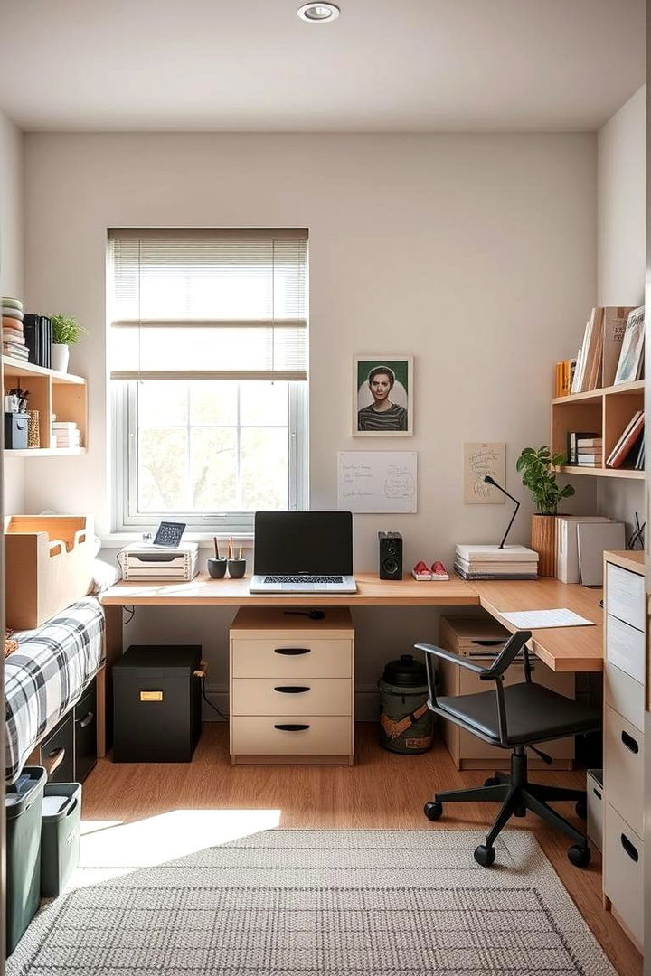 Organized Clutter Free Layout - 22 Boys Dorm Room Ideas