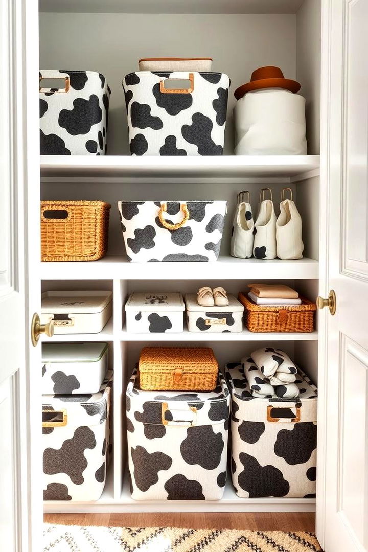 Organized Cow Print Storage Solutions - 22 Cow Print Room Decor Ideas