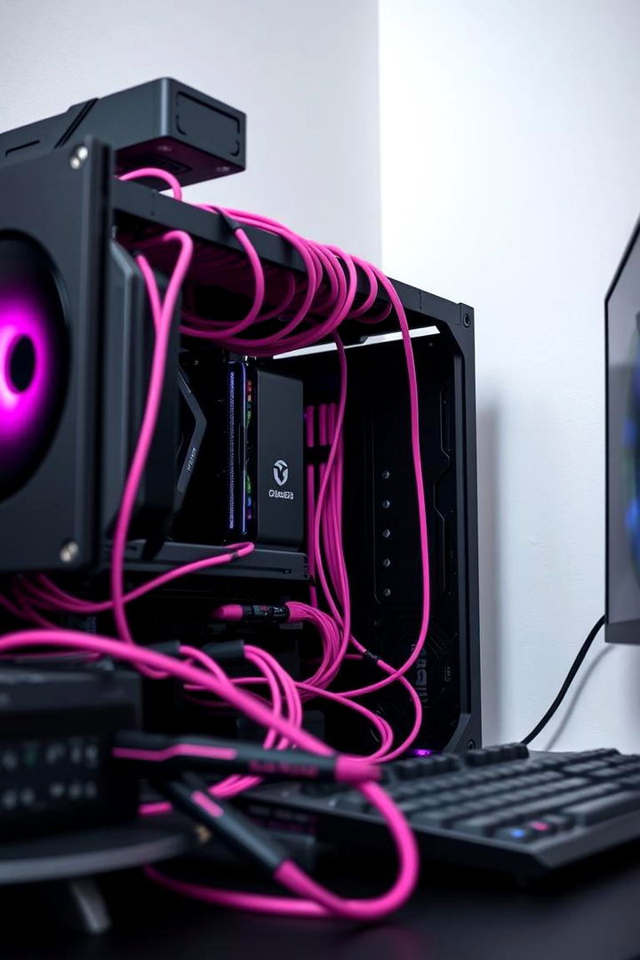 Organized Pink Cable Management - 22 Pink Gaming Setup Ideas